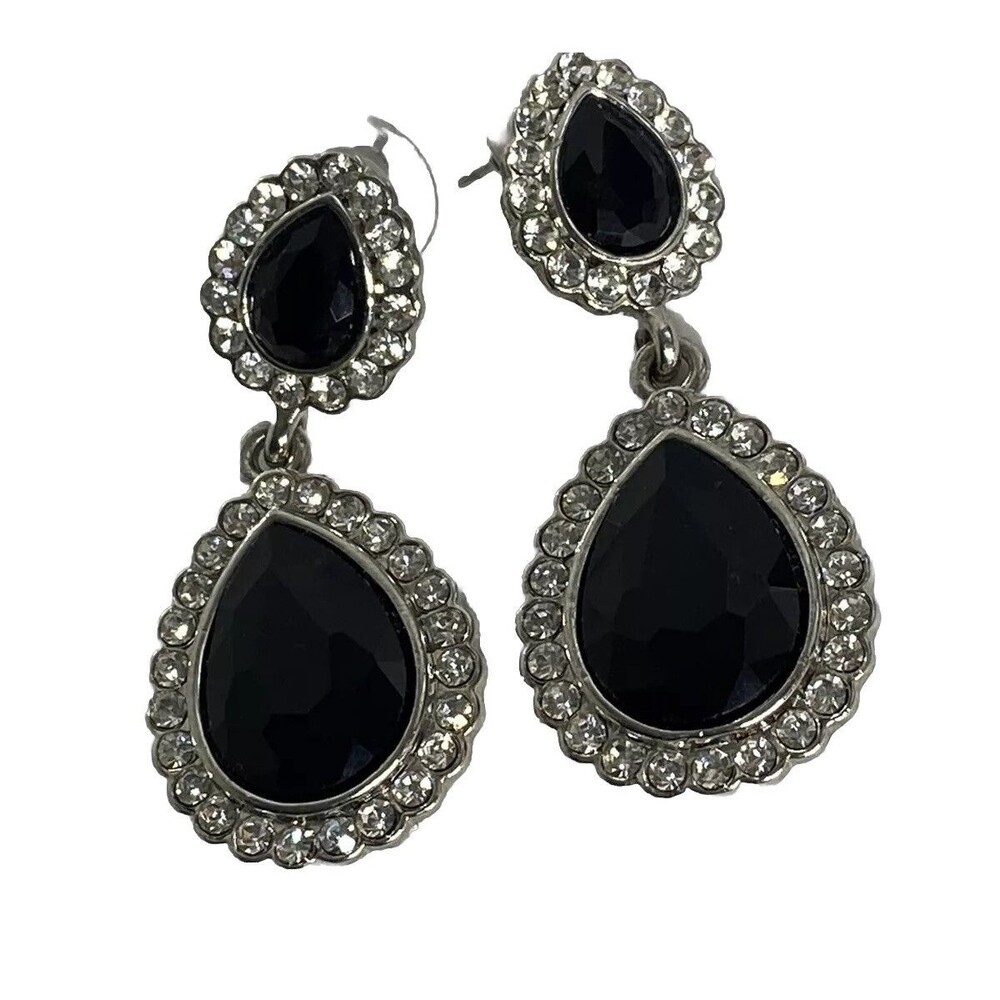 Crystal Rhinestone Cocktail Party Prom Pieced Wedding Earrings Teardrop Dangle - Picture 1 of 6